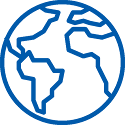 A simple blue outline of Earth on a black background, depicting continents in a minimalist style. The tone is clear and modern.
